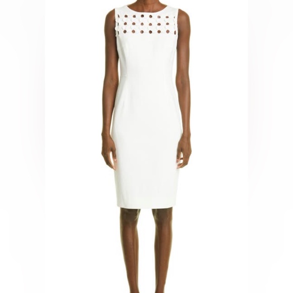 NWOT Akris punto Circle Cut Out Sleeveless Sheath Dress Size 4 Cream - Picture 7 of 11